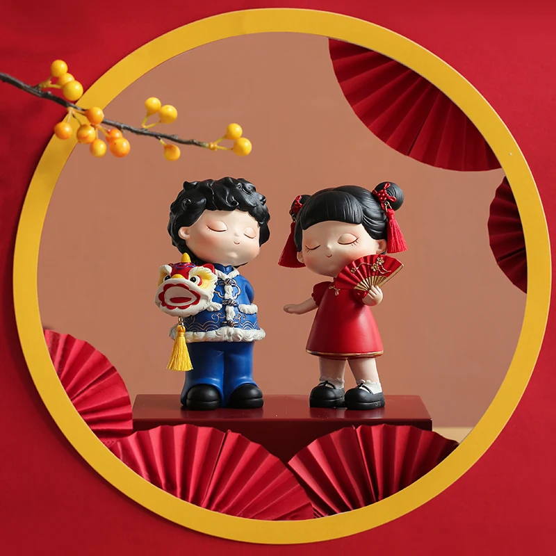 

Creative lion dance Xiaofu baby decoration home living room wine cabinet decoration niche art new year gift opening gift