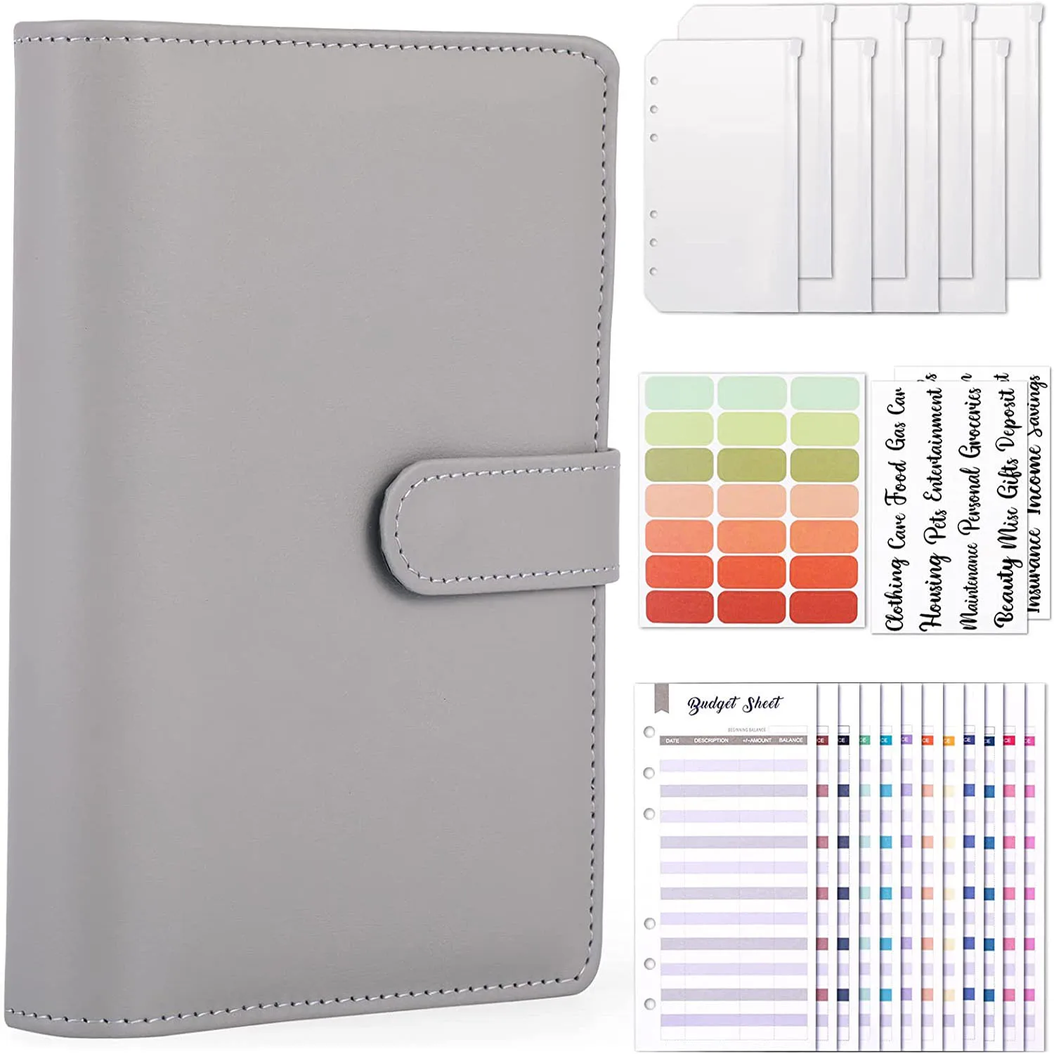

A6 Budget Binder Notebook Cash Envelopes Wallet Money Organizer System Financial and Label Stickers, for Budgeting Money Saving