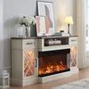 Farmhouse TV Stand with Fireplace, 70'' Entertainment Center Stand with 36" 3-Sided Glass Electric Fireplace for TVs Up to 80 in 1