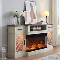 Farmhouse TV Stand with Fireplace, 70'' Entertainment Center Stand with 36" 3-Sided Glass Electric Fireplace for TVs Up to 80 in 1