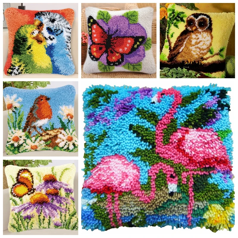 Owl Parrot Bird Style Latch Hook Kit Smyrna Pillowcase Knot Pillow Package Latch Hook Kit Set For Needlework Embroidery Cushion