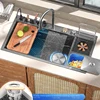 Stainless Steel Waterfall Kitchen Sink Embossed Extra Large Single Bowl With Chopping Board Rack Multifunctional Wash Basin 1
