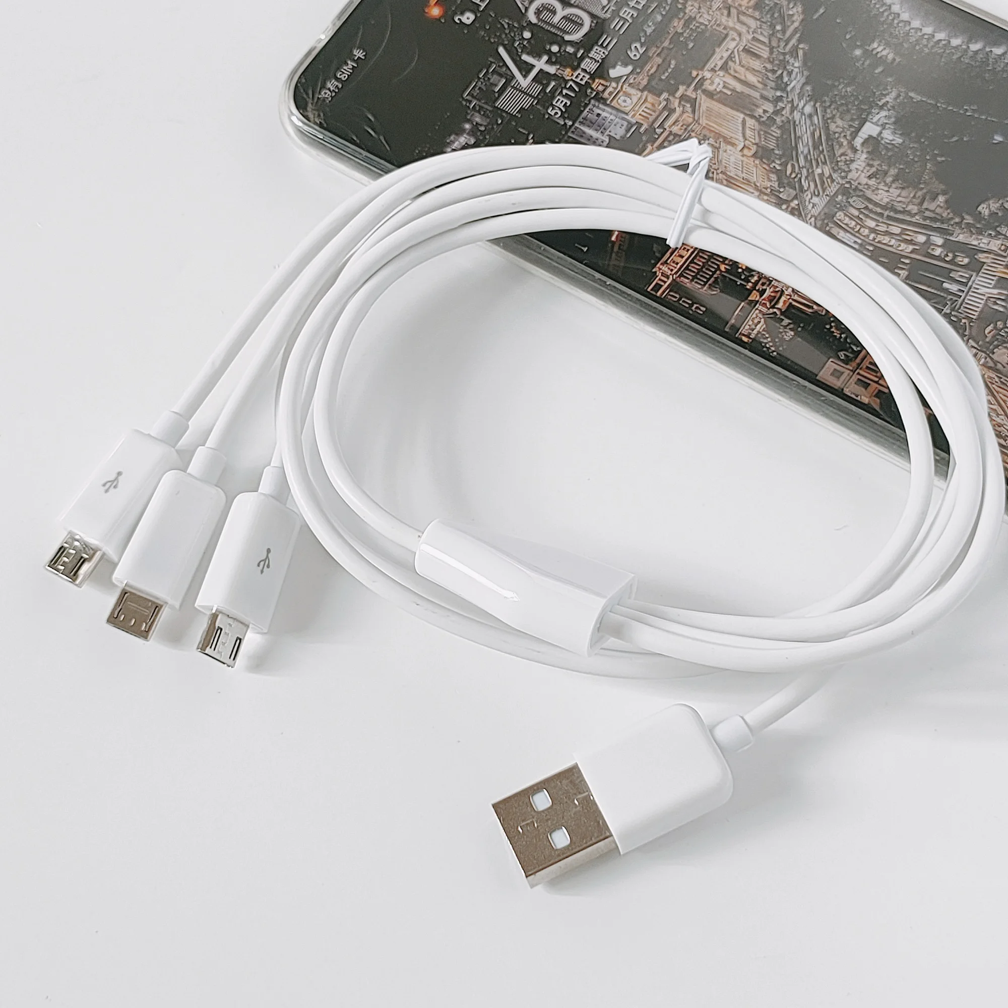 White 1m 3ft 3 in 1 micro usb data charger cable for andorid phones and tables