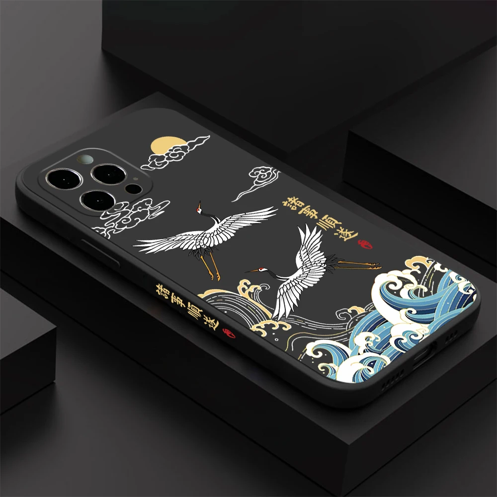 Elegant Chinese Crane Design Soft Phone Case - Straight Edge Cover