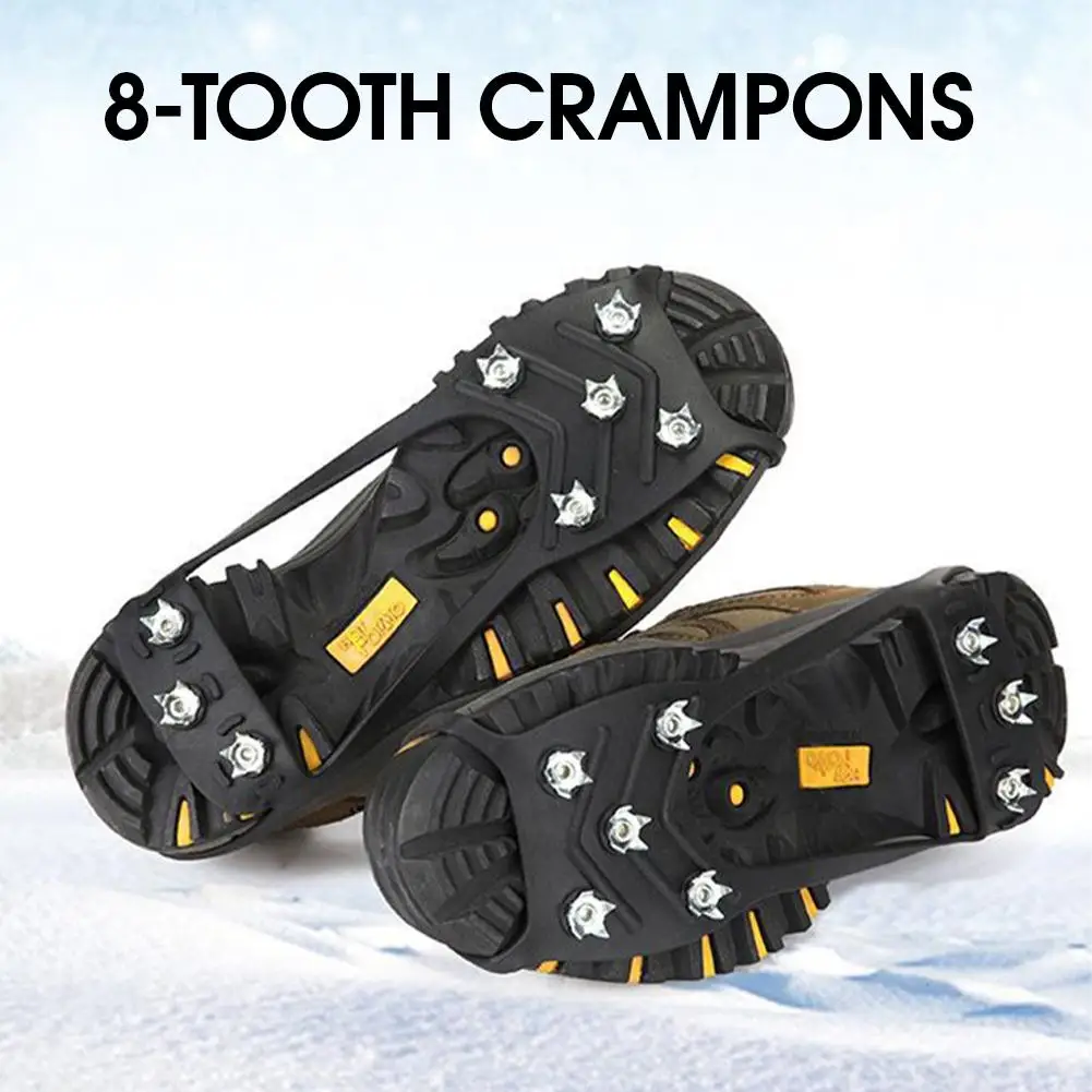 8-Tooth Ice Gripper Spikes for Shoes Anti-Slip Crampons for Winter Outdoor Hiking Mountain Climbing on Ice Snow