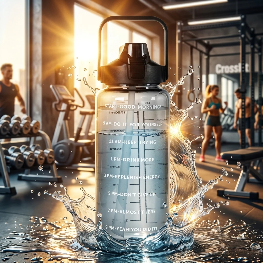 Premium 2L Water Bottle with Straw Time Marker Plastic Sports Cup ...