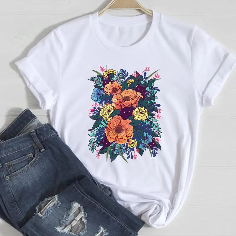 Clothing Floral Women Print European and American Short-sleeved T-shirt Women Clothing Tops Oversized T Shirt