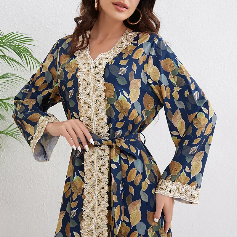 

Moroccan Caftan Dress Abaya For Women Muslim Women's Robe New Loose Fitting Dress V-neck Dubai Turkey Long Dress Clothing