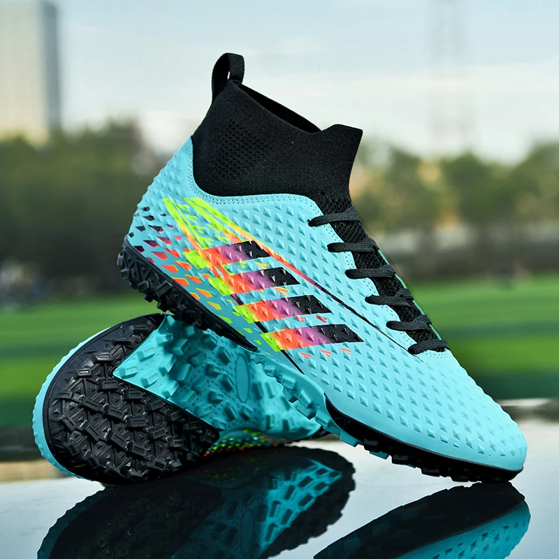 Men's Soccer Cleats Football Shoes High-Tops Lace-Up Non-Slip Short Spikes Rubber Outsoles Indoor Firm Ground Turf Futsal