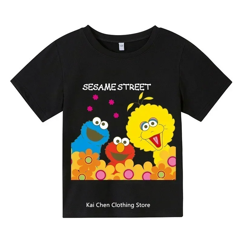 The Sesame Street Elmo Cartoon Print Funny Kids T shirt Summer Short Sleeve Children Clothes Cotton Baby Boys Girls T-Shirts 5