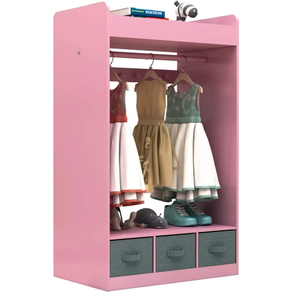 Children's Wardrobes , Dress up Storage with Mirror and Storage Bin,Kids Play Armoire Dresser with Mirror,Kids Costume Organizer 6