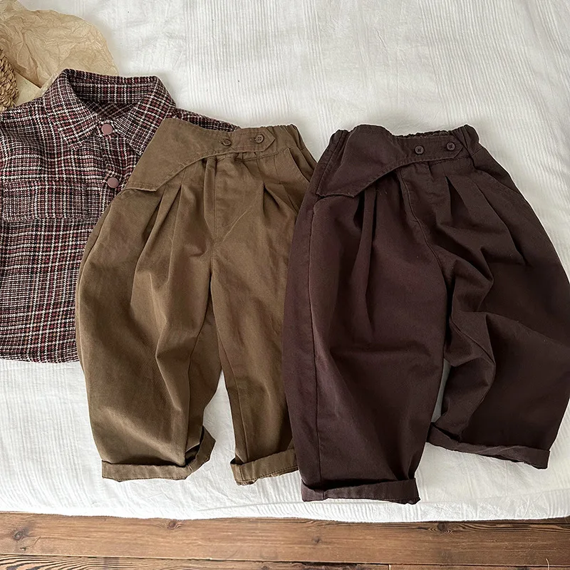 

2023 Autumn Girls Boys Casual Cotton Pant Baby Kids Children Trousers Two Colors