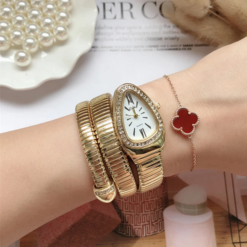 Women Luxury Brand Watch Snake Quartz Ladies Gold Watch Diamond Wristwatch Female Fashion Bracelet Watches Clock reloj mujer