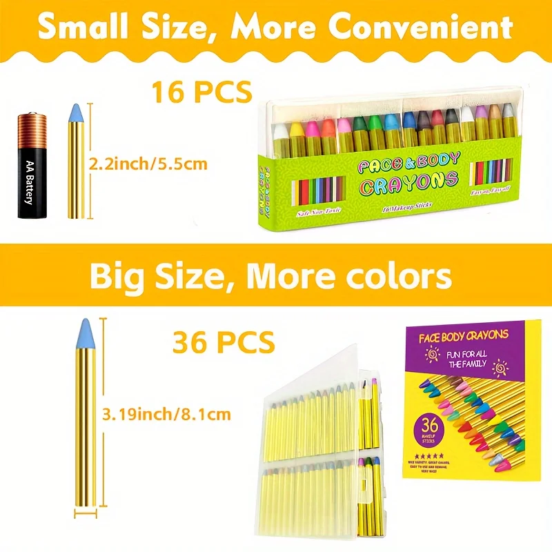 Face Paint Crayon Kit - 16 Makeup Sticks for Halloween Birthday Parties and Cosplay