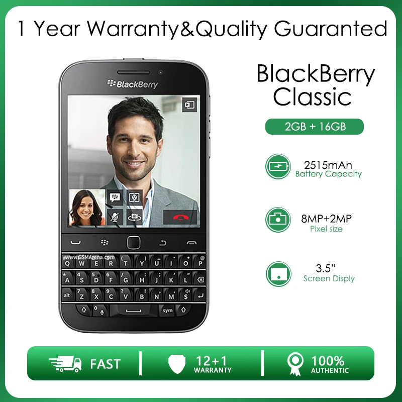 Original BlackBerry Classic Q20 Unlocked Refurbished Mobile Phone 4G 3.