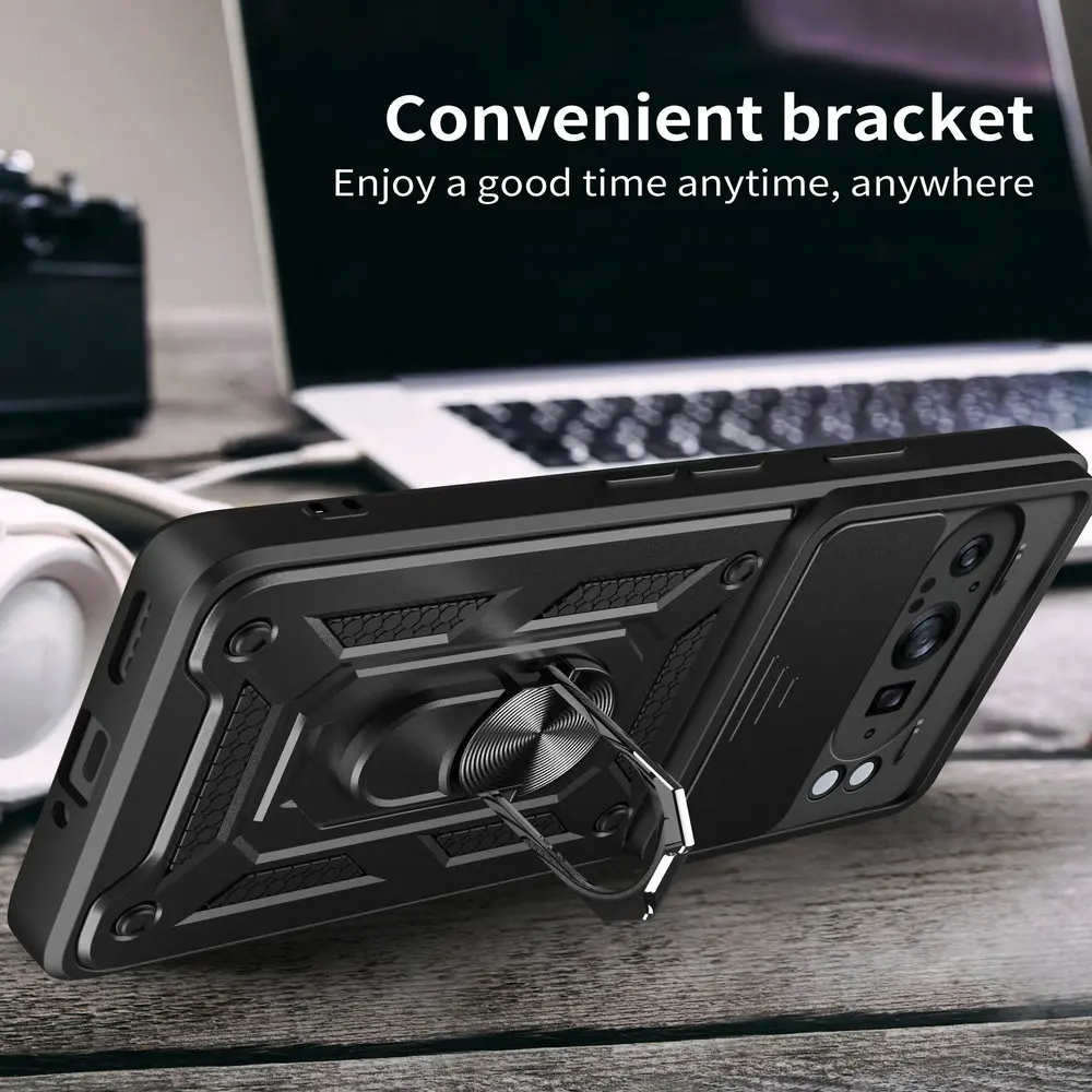 Magnetic Back Case with Armor Camera Slide Ring Cover