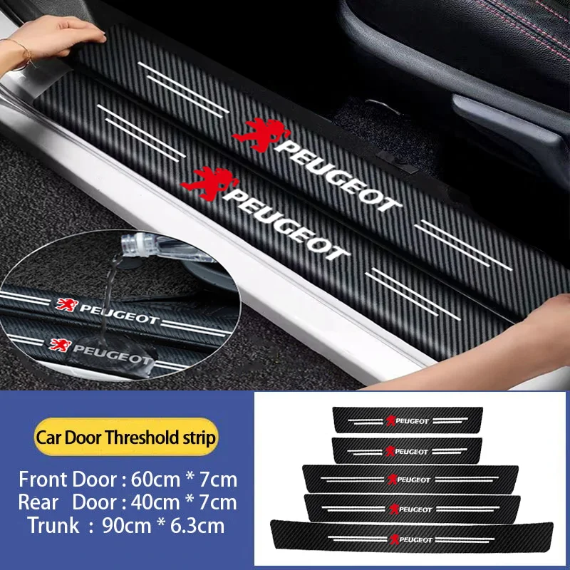 Car accessories Door Sill Scuff Plate Decor Carbon Fiber Stickers For Peugeot 408 4008 308 5008 508 208 301 407 107 106 1/4/5Pcs Car Stickers Car Interior Accessories