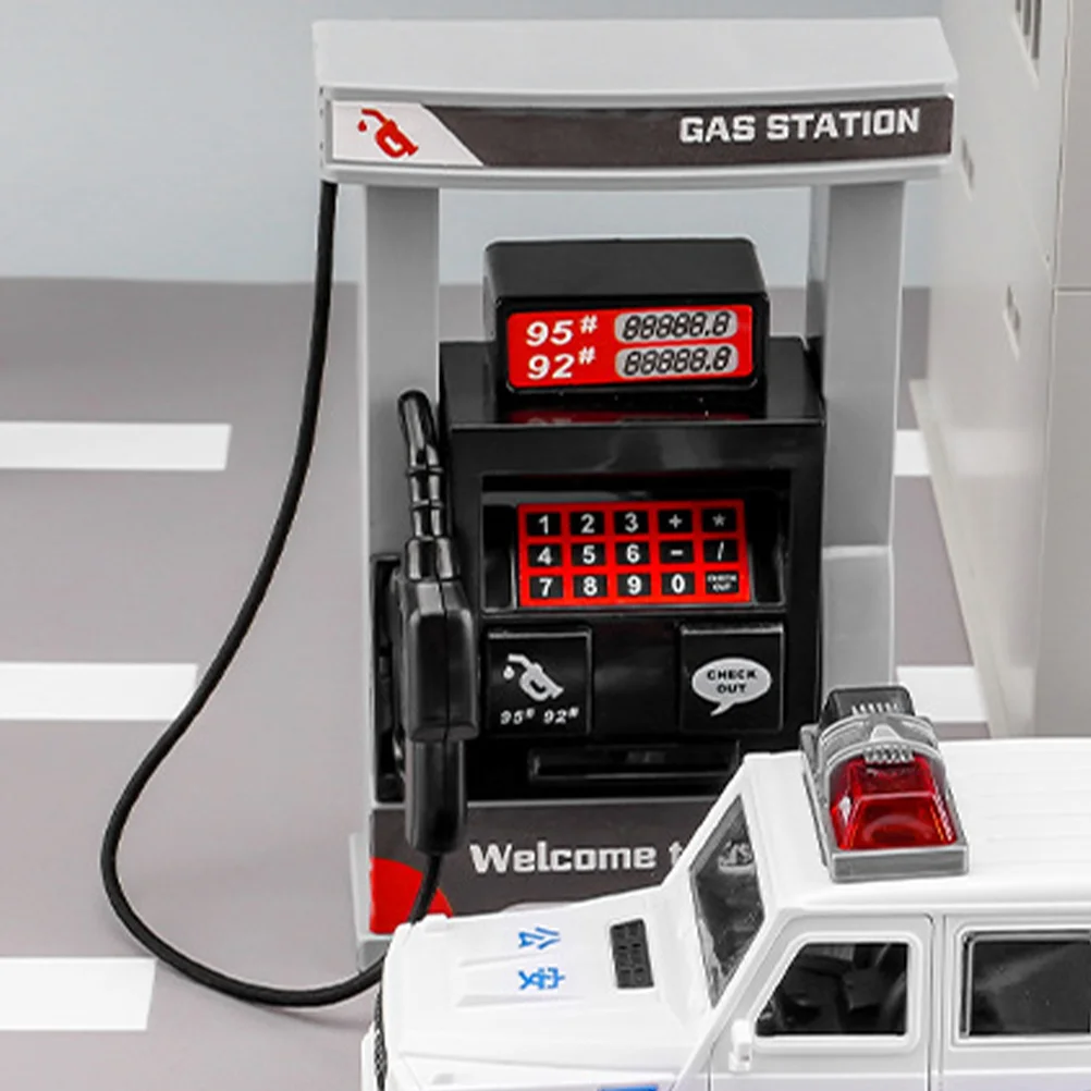 Play House Simulation Gas Station Plus 2 Roadblocks Children's Toys Boy Model Children&rsquo;s Mini Fuel Tiny Air Pump Decorate