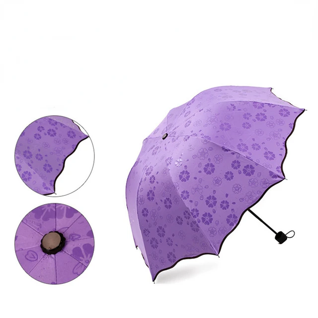 1Pc Hordozható Mini Vízbeszélgetés Virágos Napsütéses Esernyő Lady Uv Protection Egységes Színű Nap Szélálló Utazási - Image 2