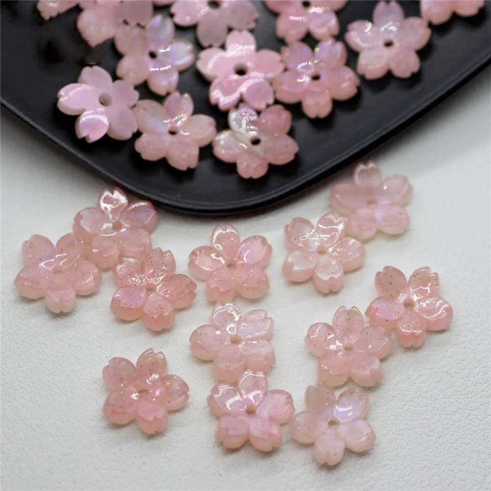 50Pcs/lot 10MM Flowers Beads Sakura Spacer Beads Findings Charms For Jewelry Making DIY Bracelet Necklace Accessories
