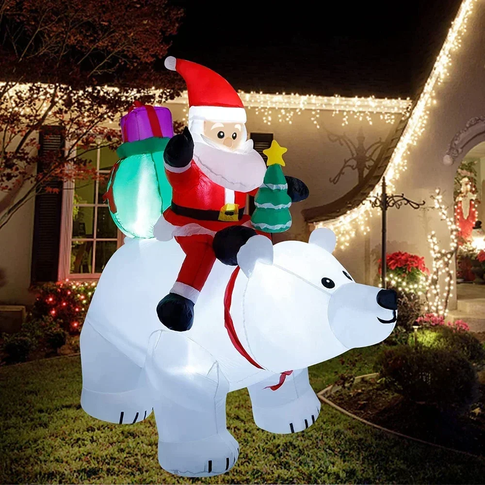 Oso Polar Inflable De Navidad De 8 Pies Para Decoración De Exteriores E Interiores Para Patio, Césped, Jardín, Casa Con Bolsa De Pescado Y Potente Soplador Integrado, Adorables Decoraciones Navideñas