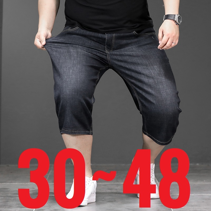 New Big Size Long Length Men's Shorts Loose Stretch Jean Bermuda Male Thin 3/4 Capris Summer Light Large Plus Fat Denim Breeches