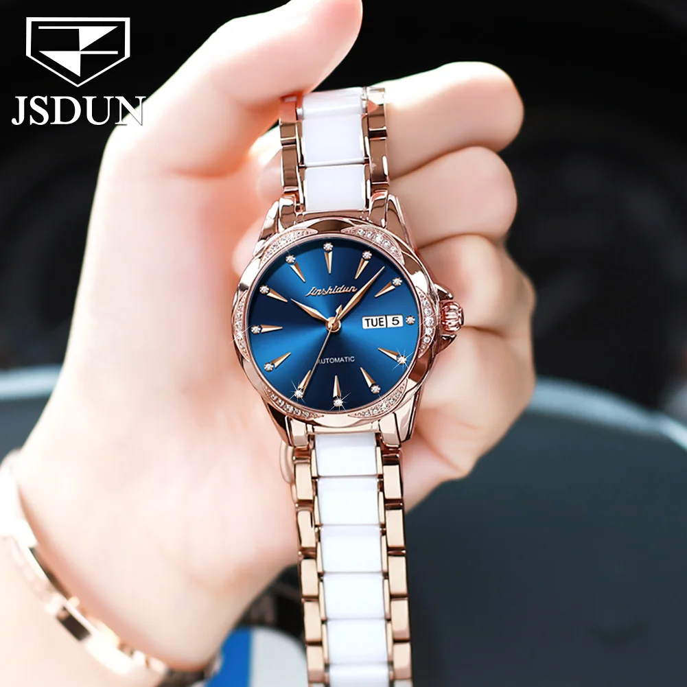 Ladies Wristwatch Ceramic Stainless Steel Watch for Women Luxury Diamond Pearl Shell Dial Elegant Automatic Mechanical Watches