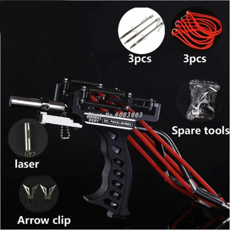 

Metal Laser Slingshot Hunting and Fishing Professional Slingshot with 3PCS Arrowhead Outdoor Games Powerful Bow And Arrow Tools