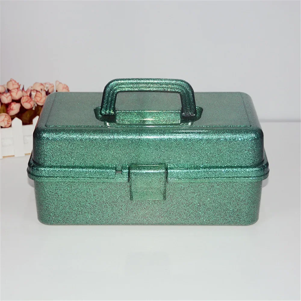 Foldable Handheld All-Glitter Beauty Cosmetics Storage Box with Handle – Large-Capacity Makeup Toolbox