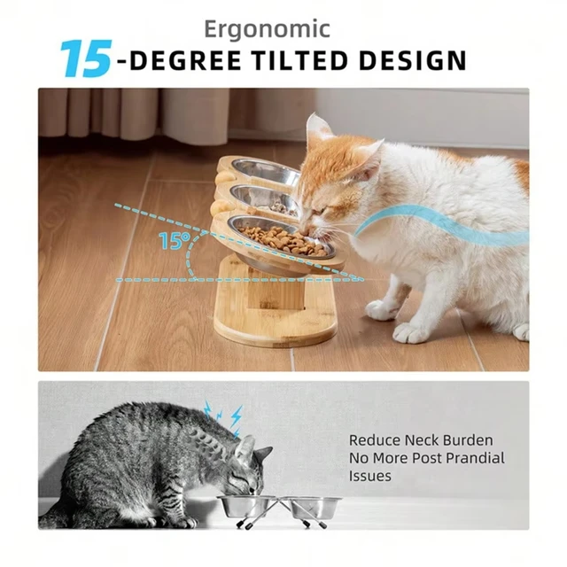3 elevated cat bowls tilted anti-vomiting iron bowl elevated cat food bowl for food and water all wooden food grade stand 2