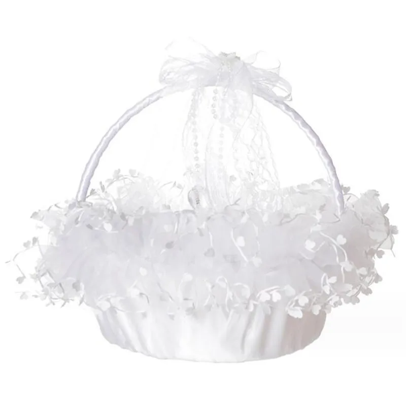 

Wedding Flower Basket Bridesmaid Lace White Flower Girl Basket Vintage Rustic Wedding Ceremony Bridal Handheld Flower Basket