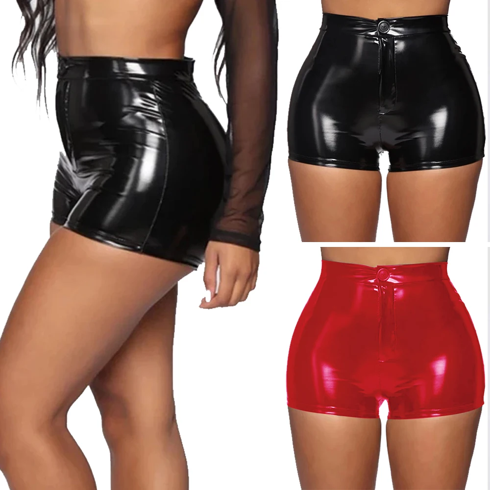 

Women Faux Leather Shorts Hot Pants Slim High Waist Bodycon Biker Short Pant Female Skinny PU Leather Motorcycle Shorts Clubwear