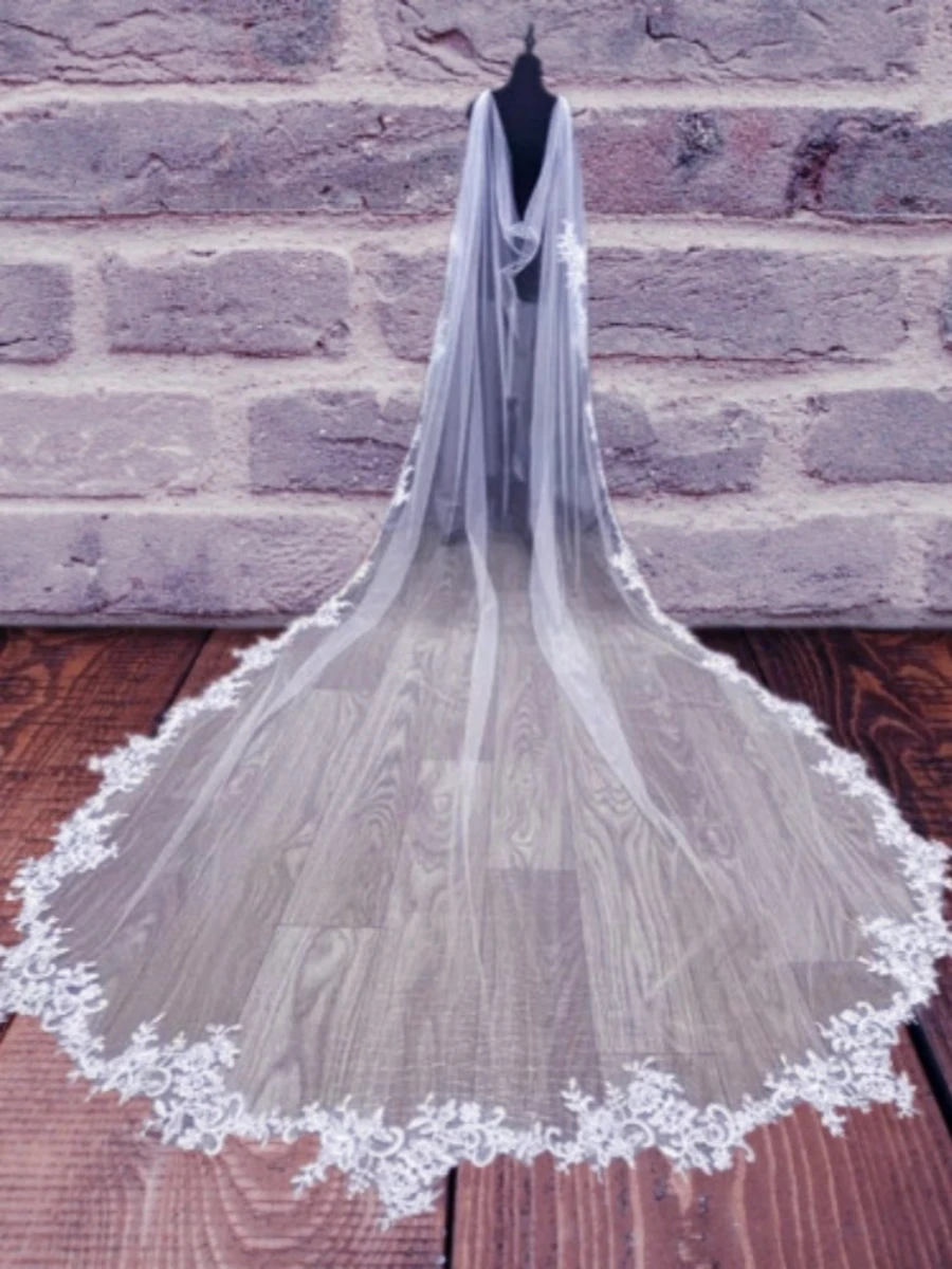 New 3/4/5m Wedding Cape Tulle Applique Lace Edge Shawl Bridal Dress Accessories Cathedral Length Cape