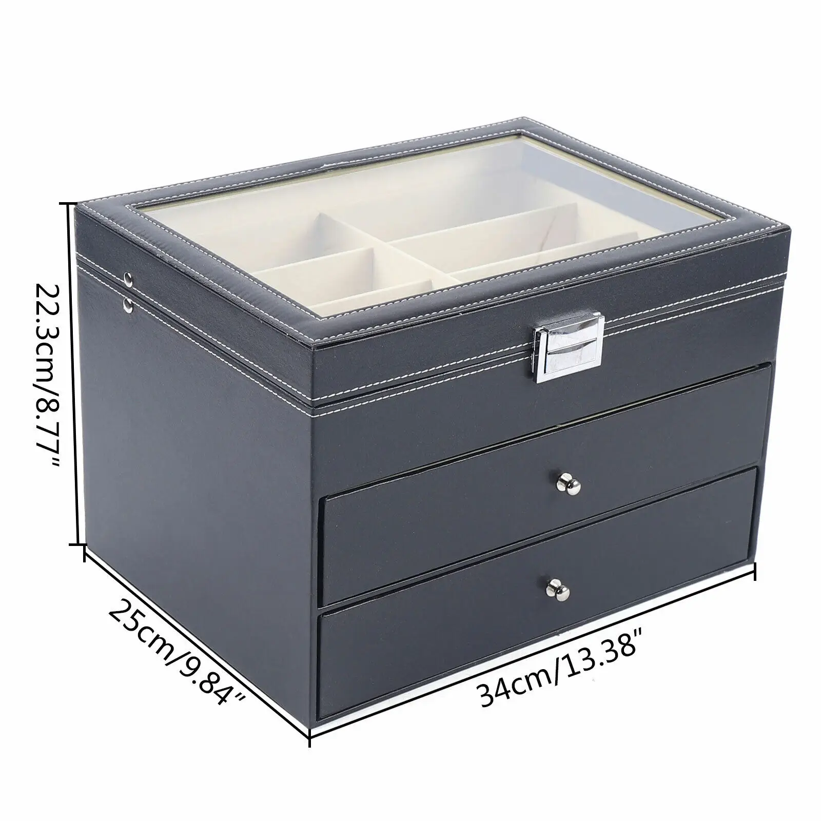 PU Leather Sunglasses Display Box Glass Window Jewelry Organizer for Glasses Rings Necklaces 2