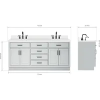 Double Bathroom Vanity 73" Grey, 1.5" Edge Pure White Quartz Countertop & Splash, Sinks, 4 Soft Closing Doors, 6 Full Extension 2