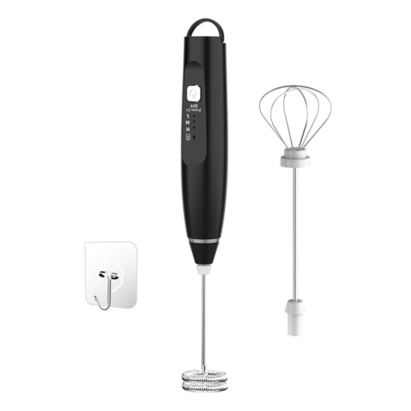 

Milk Frother Mixer Rechargeable Handheld For Coffee With 2 Whisks,USB Electric Hand Blender Stick,3 Speed Frother Wand