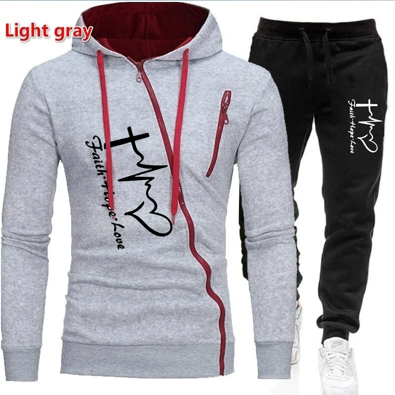 2023 Men's Personalized Oblique Zipper Hoodie Sweatwear Set Men's Hooded Sweatshirt+Pants 2-Piece Set of Sweatwear