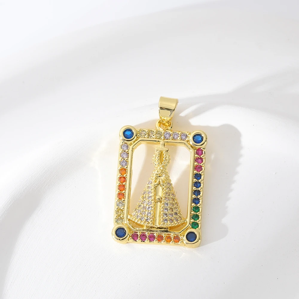 Juya handgefertigter, 18 Karat vergoldeter religiöser Medaillen-Souvenir-Anhänger, Heiliger Therese, Jungfrau Maria, christliche Charms-Zubehör – Detail 15