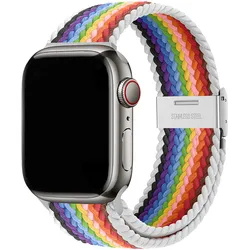 Braided Nylon Strap for Apple Watch - Vibrant and Durable Bracelet (White rainbow)
