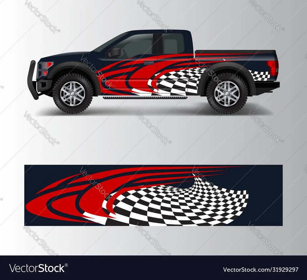 

Pickup Grid Car Full Wrap Sticker Car Decal Decorative Cut Body Racing Graphic Decal Vinyl Wrap Modern Design Red Retro