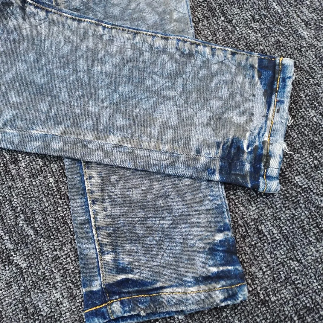 men vintage random crack prints distressed skinny jeans 4