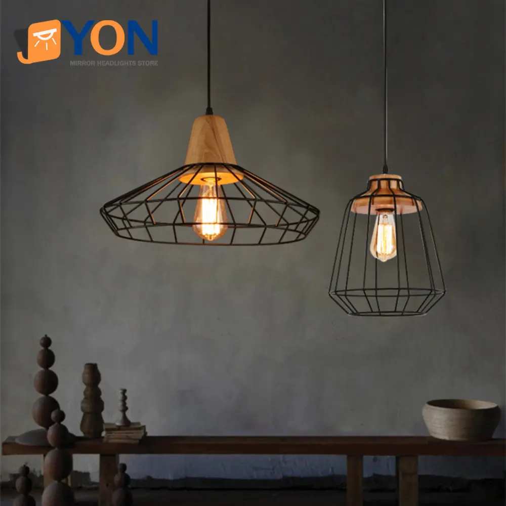 

Retro Industrial Pendant Light Nordic Black Metal Cage Lighting Fixtures Iron Loft Cage Kitchen Vintage Adjustable Hanging Lamps