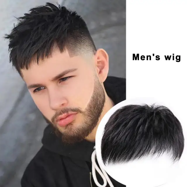 Gray Men Synthetic Wig Natural Looking Daily Fake Hair For Male Short  Straight Black Wigs Costume Party Heat Resistant 2