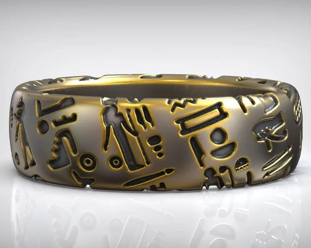 8g Ancient Egyptian Symbols Amulet Wedding Gold Couple Rings  Customized 925 Solid Sterling Silver Many Sizes 7-12