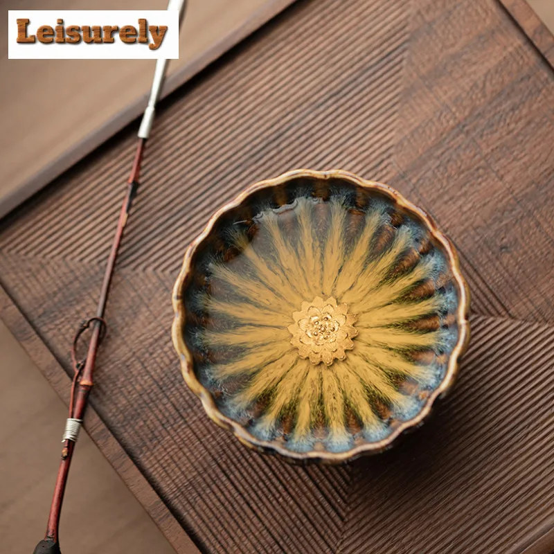 140ML Kiln Fambe Chrysanthemum Teacup Japanese Tea Bowl Single Cups Personal Cup Jianzhan Master Cups Household Drinkware Craft