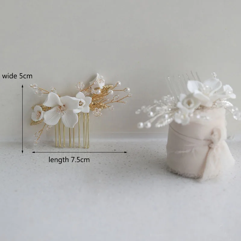 Delicate Wedding Small Comb Bridal Hair Pin Ceramic Floral Girls Headpiece Gold Silver Color Women Accessories