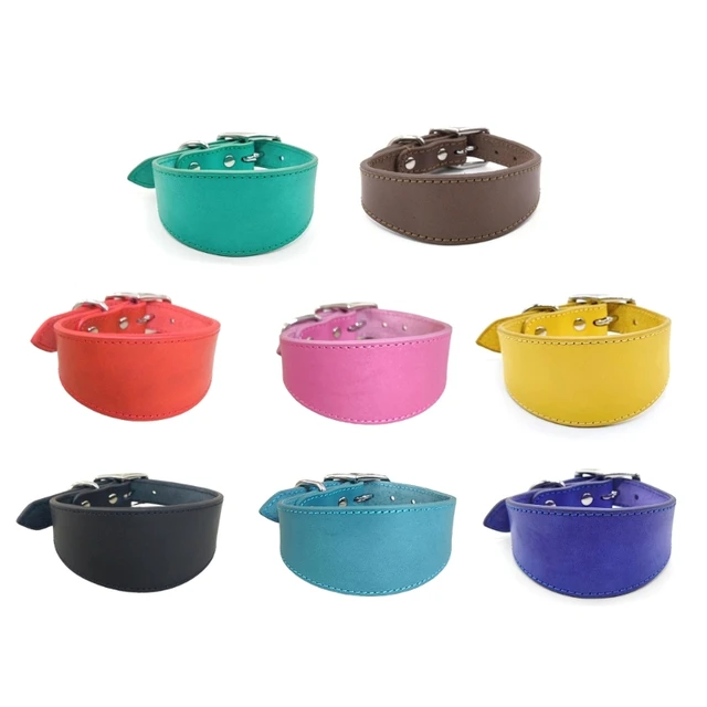 Wide Padded Dogs Collar Genuine Leathers Puppy Collars for Lurchers Italian Greyhounds Comfortable Pet Dogs Accessories B03E 3