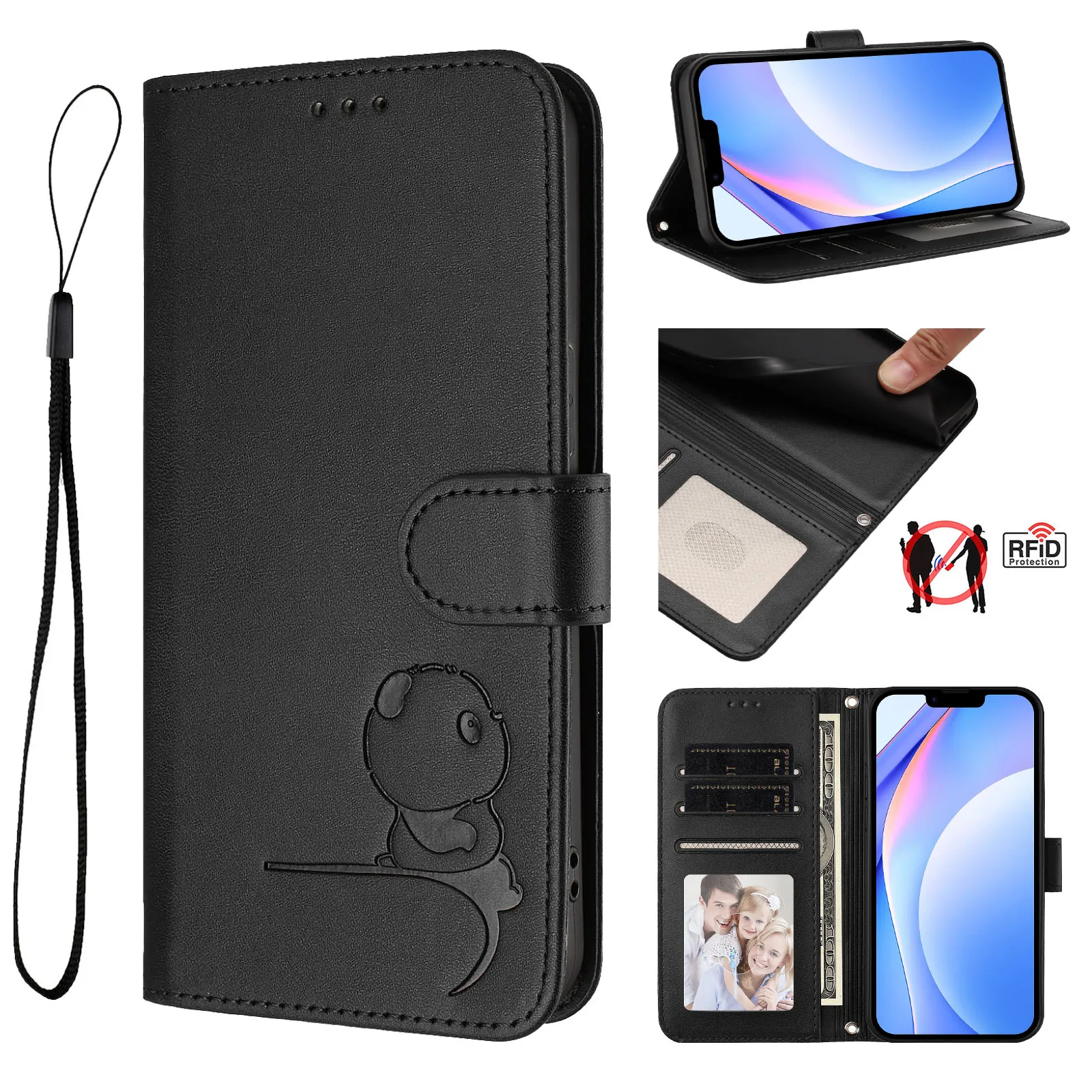 Enhanced RFID Shielding Leather Flip Wallet Phone Case with Stand and Card Slots