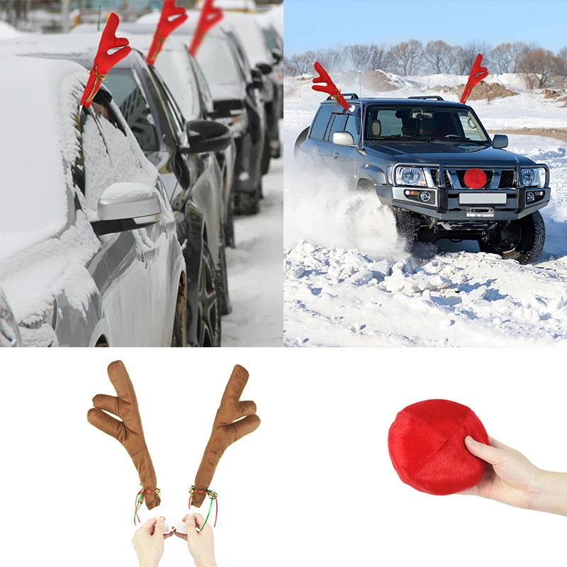 

Reindeer Decoration Car Decor DIY Antlers Red Nose Decorations Christmas Car Auto Accessories Window Roof-Top Reindeer Decor
