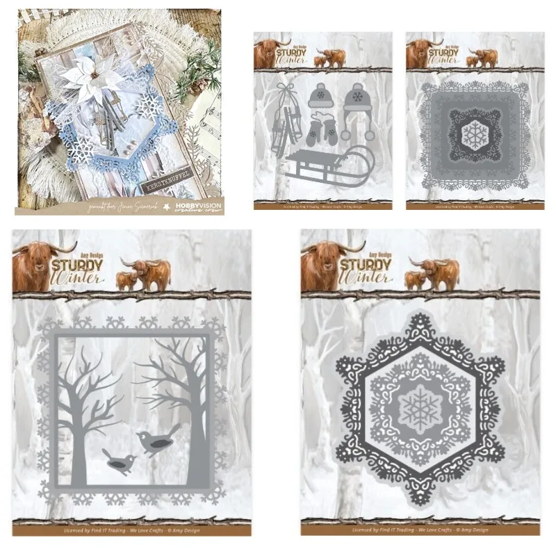 CuWinter Toys Frame Square Deer Snowflowers Metal Cutting Dies Silicone Stamps Scrapbooking Stencil Photo Album Card DIY Paper